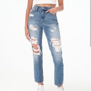 Aeropostale Mom Jeans High Waisted Destructed Medium Wash Tapered Size 10